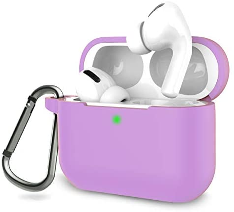 AirPods Pro Case Cover, Music Tracker Protective Silicone Carrying Case with Keychain for AirPods 3 Charging Case (Front LED Visible) (Light Purple)
