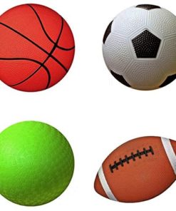 AppleRound Pack of 4 Sports Balls with 1 Pump: 1 Each of 5" Soccer Ball, 5" Basketball, 5" Playground Ball, and 6.5" Football (1-Pack, 4 Balls 1 Pump)