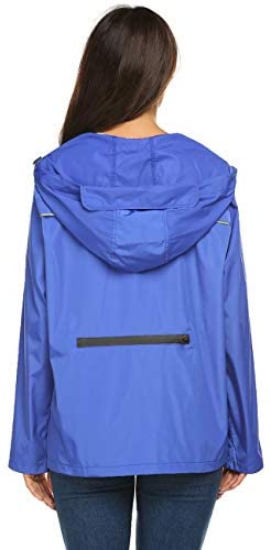 Avoogue Women's Short Lightweight Packable Raincoat with Back Zipper into One Bag,Waterproof Rain Jacket with Hood Reflective