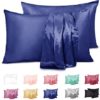 Duerer 2 Pack Silky Satin Pillowcases for Hair and Skin Standard/Queen/King Size Pillow Case with Envelope Closure (20"x36", Navy Blue)