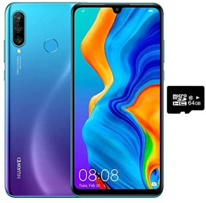 Huawei P30 Lite (128GB, 4GB RAM) 6.15" Display, AI Triple Camera, 32MP Selfie, Dual SIM GSM Factory Unlocked MAR-LX3A - US & Global 4G LTE International Version (Peacock Blue, 128GB + 64GB SD Bundle)