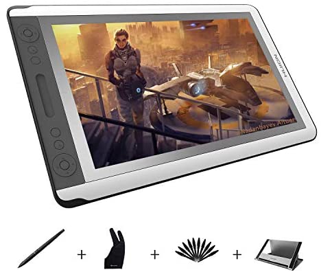 Huion Kamvas GT-156HD V2 Graphics Drawing Tablet with Etched Glass HD Screen 3-in-1 Cable 14 Express Keys and 1 Touch Bar