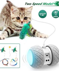 Interactive Robotic Cat Toys,Automatic Irregular USB Charging 360 Degree Self Rotating Ball,Automatic Feathers/Birds/Mouse Toys for Cats/Kitten,Build-in Spinning Led Light，Large Capacity Battery