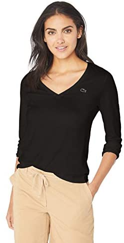 Lacoste Women's Long Sleeve Classic Supple Jersey V-Neck T-Shirt