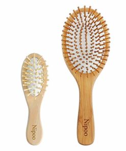 Nipoo Wooden Paddle Hair Brush + Free Mini Brush, Bamboo Bristles Detangling Hairbrush for Women Men and Kids - Reduce Frizz and Massage Scalp（9 inch)