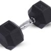 Rubber Hex Dumbbells by Day 1 Fitness – 8 Sizes Available, 5-40 Pounds, Sold in Singles - Shaped Heads to Prevent Rolling and Injury - Ergonomic Hand Weights for Exercise, Therapy, Building Muscle