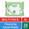 Simple  for Sensitive Skin Face Cleansing Wipes 25 wipes, 4 count